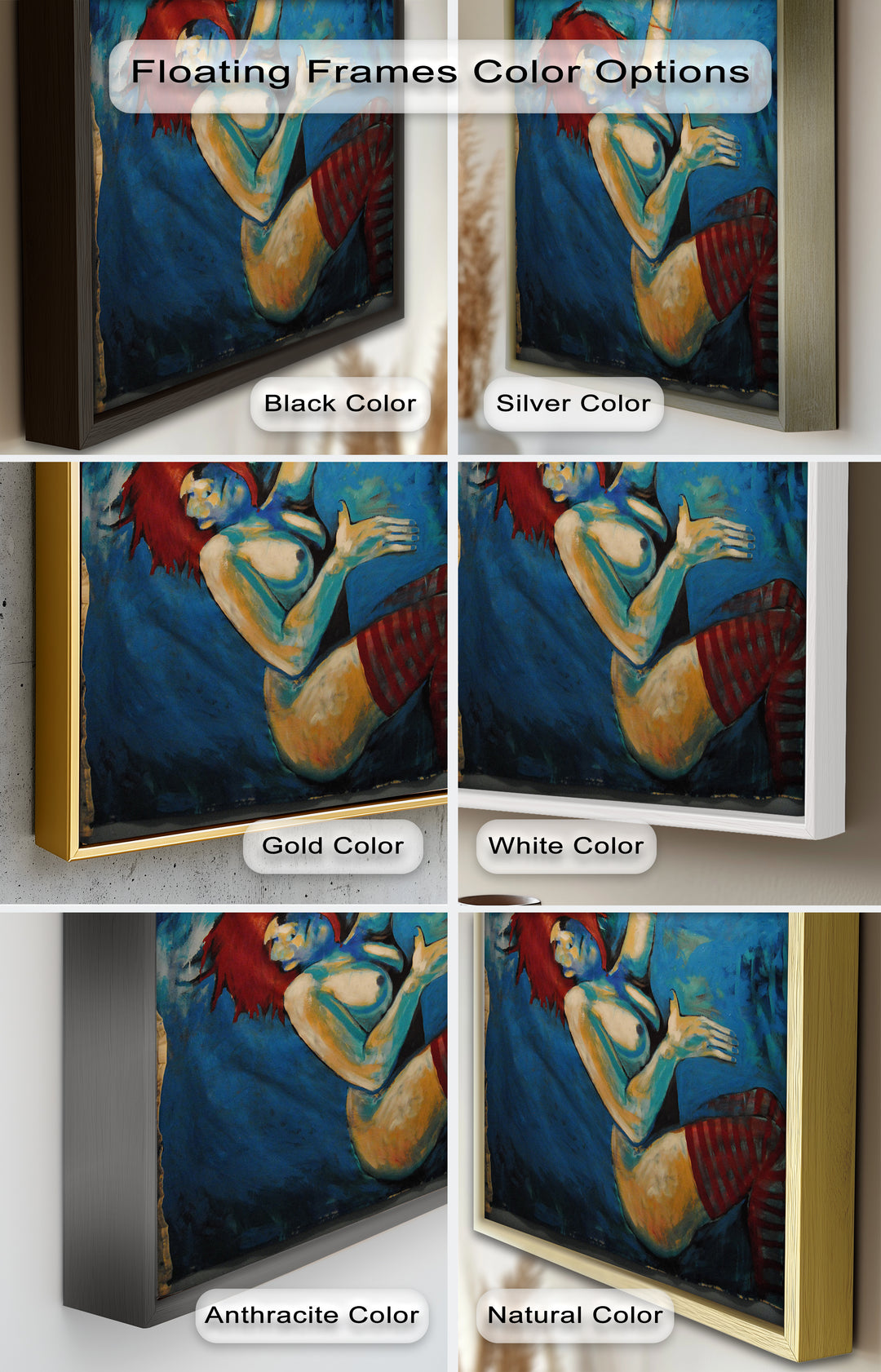 Descent in Blue – Expressionist Female Nude Picasso Oil Painting