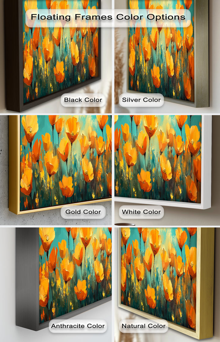 Leuchtend orangefarbene Mohnblumen-Wandkunst – Blumen-Ölgemälde