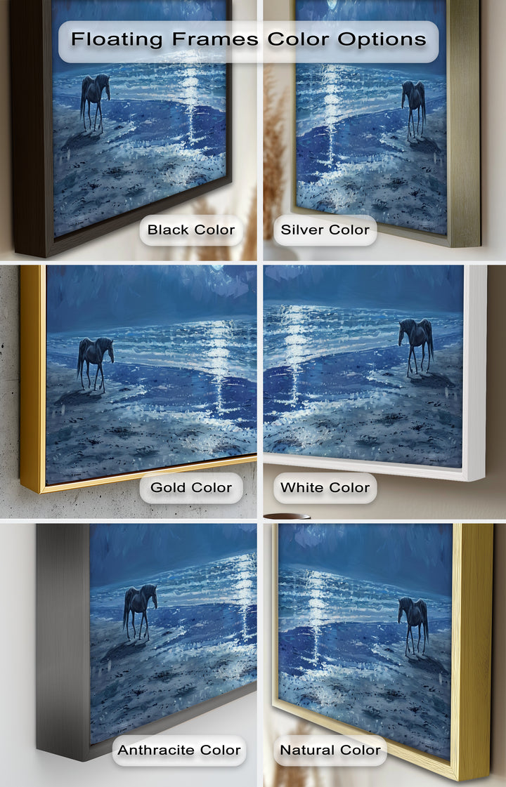 Moonlight & Horse – Serene Nighttime Oil Painting