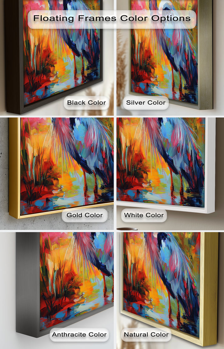 Colored Heron in Abstract Color Splash – Animal Oil Painting
