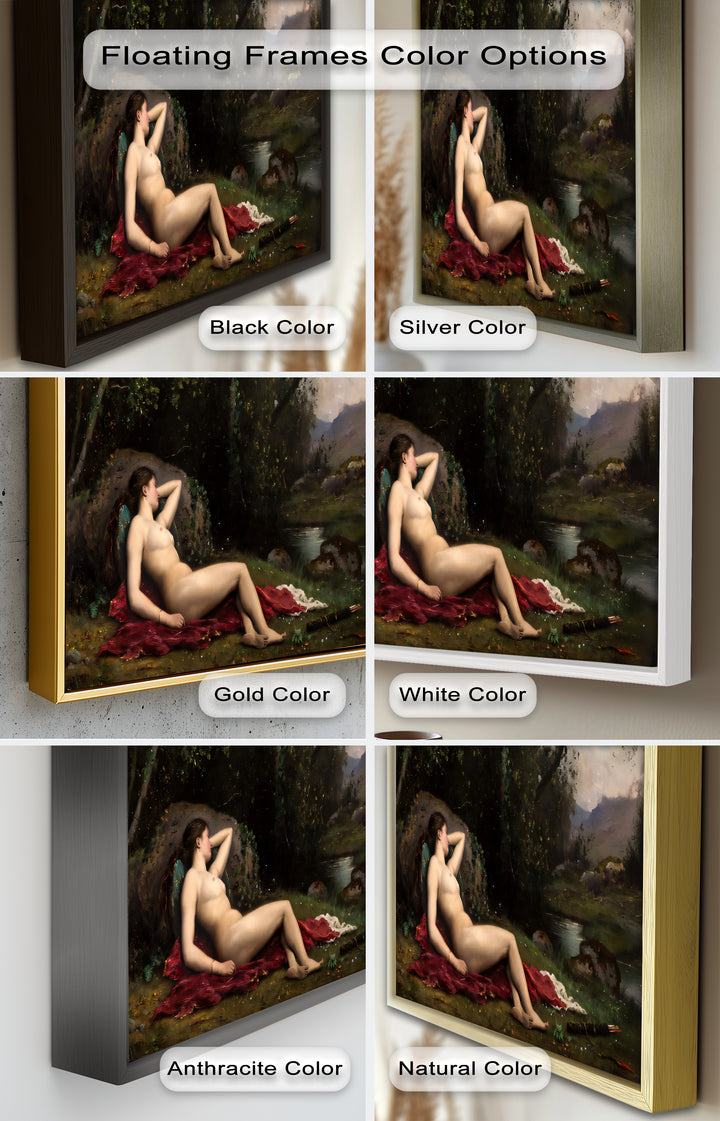 Reclining Diana – Classical Goddess in Nature Renaissance Oil Painting
