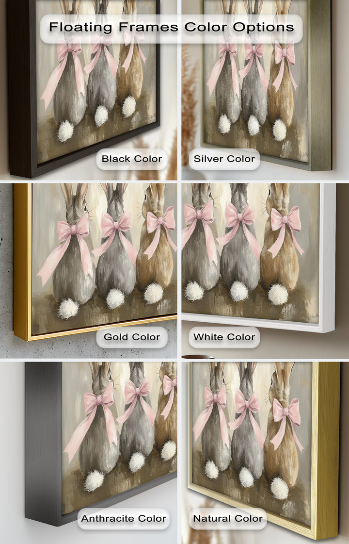 Trio of Bunnies with Pink Bows – Animal Oil Painting