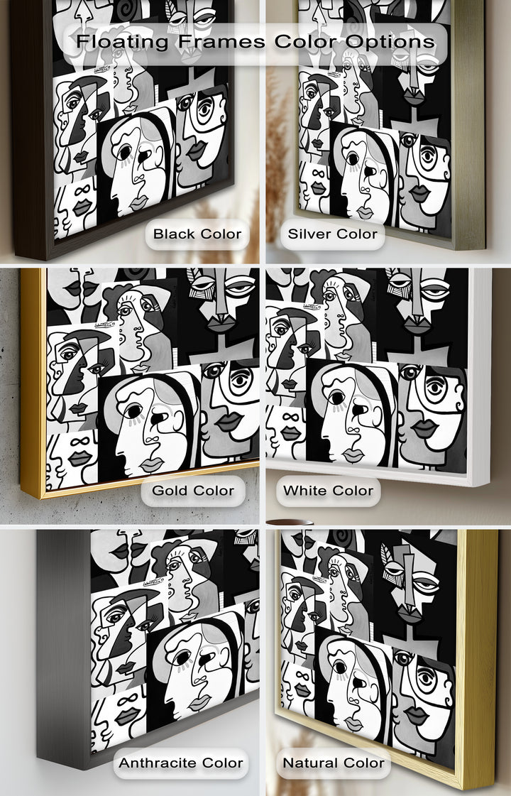 Monochrome Muse – Picasso-inspiriertes Ölgemälde mit kubistischen Gesichtern