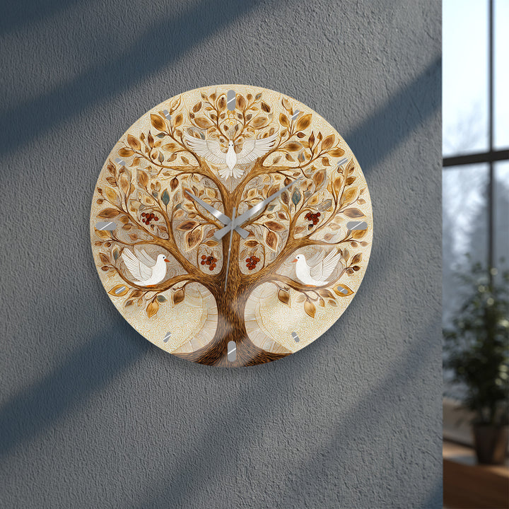 Tree of Life Glass Wall Clock – White Dove Botanical Decor