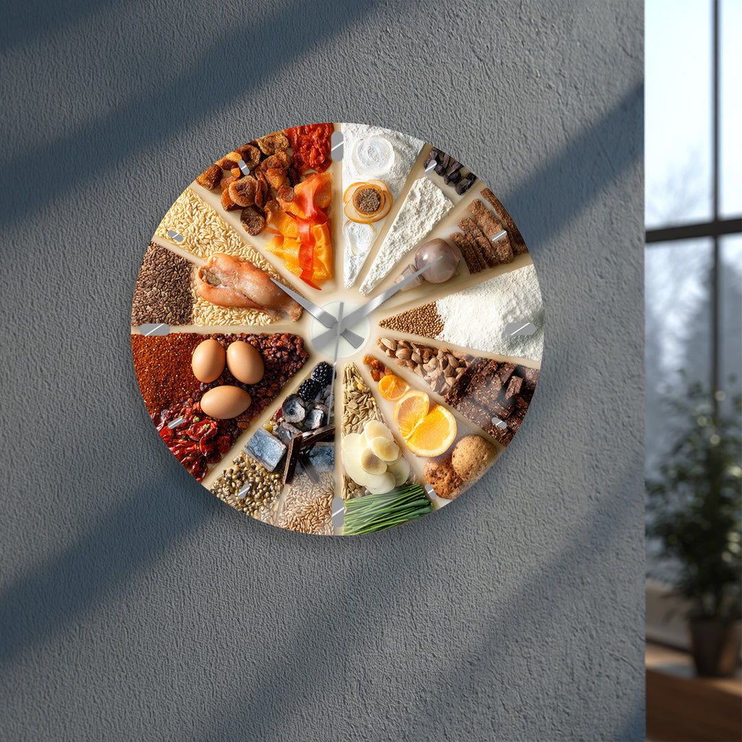 Baking Glass Wall Clock – Rustic Kitchen Ingredients Decor
