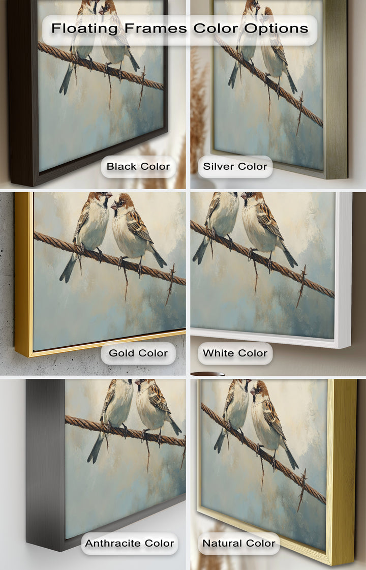 Two Sparrows on a Wire – Bird Oil Painting