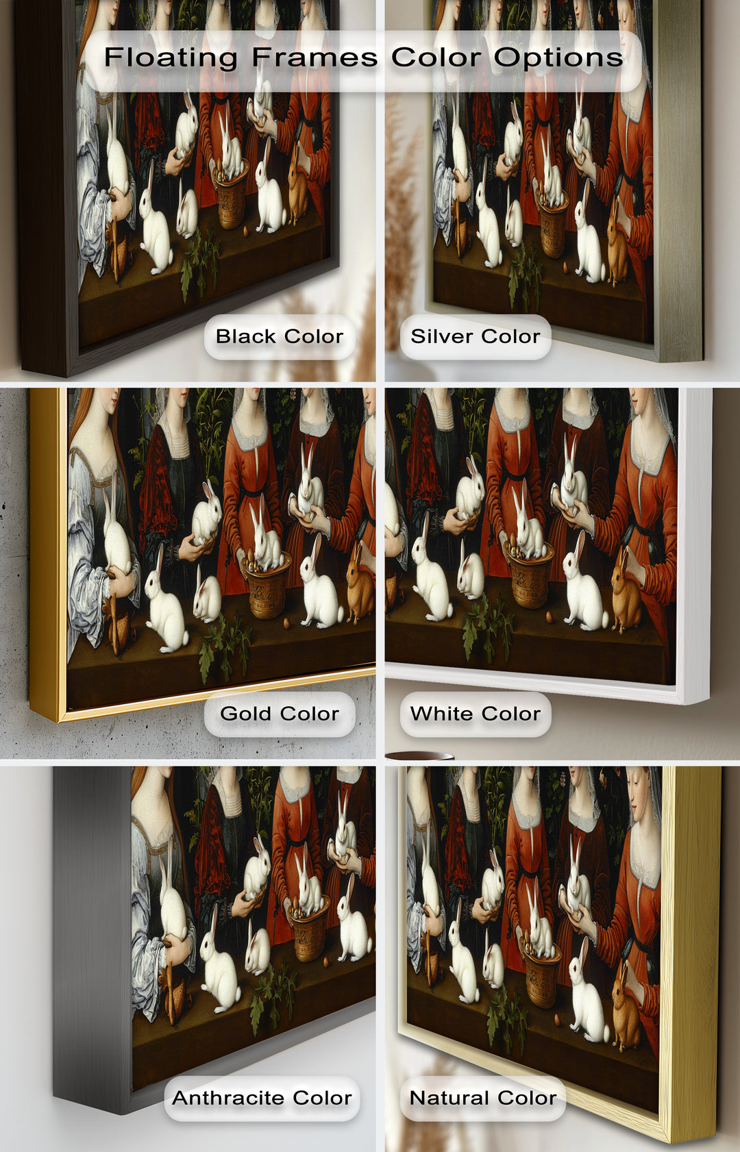 Maiden Garden Gathering – Renaissance Rabbit Portrait Oil Painting