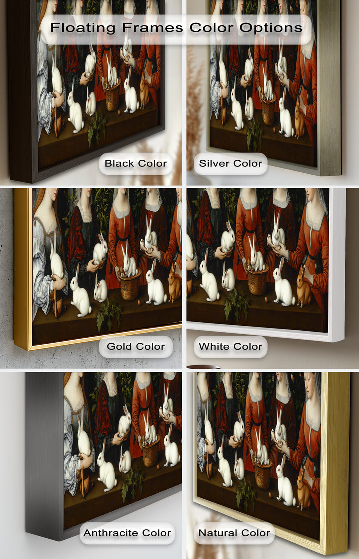 Maiden Garden Gathering – Renaissance Rabbit Portrait Oil Painting
