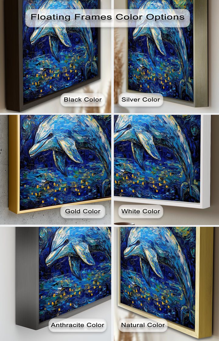 Starry Night Dolphin in Ocean Dreamscape – Animal Oil Painting