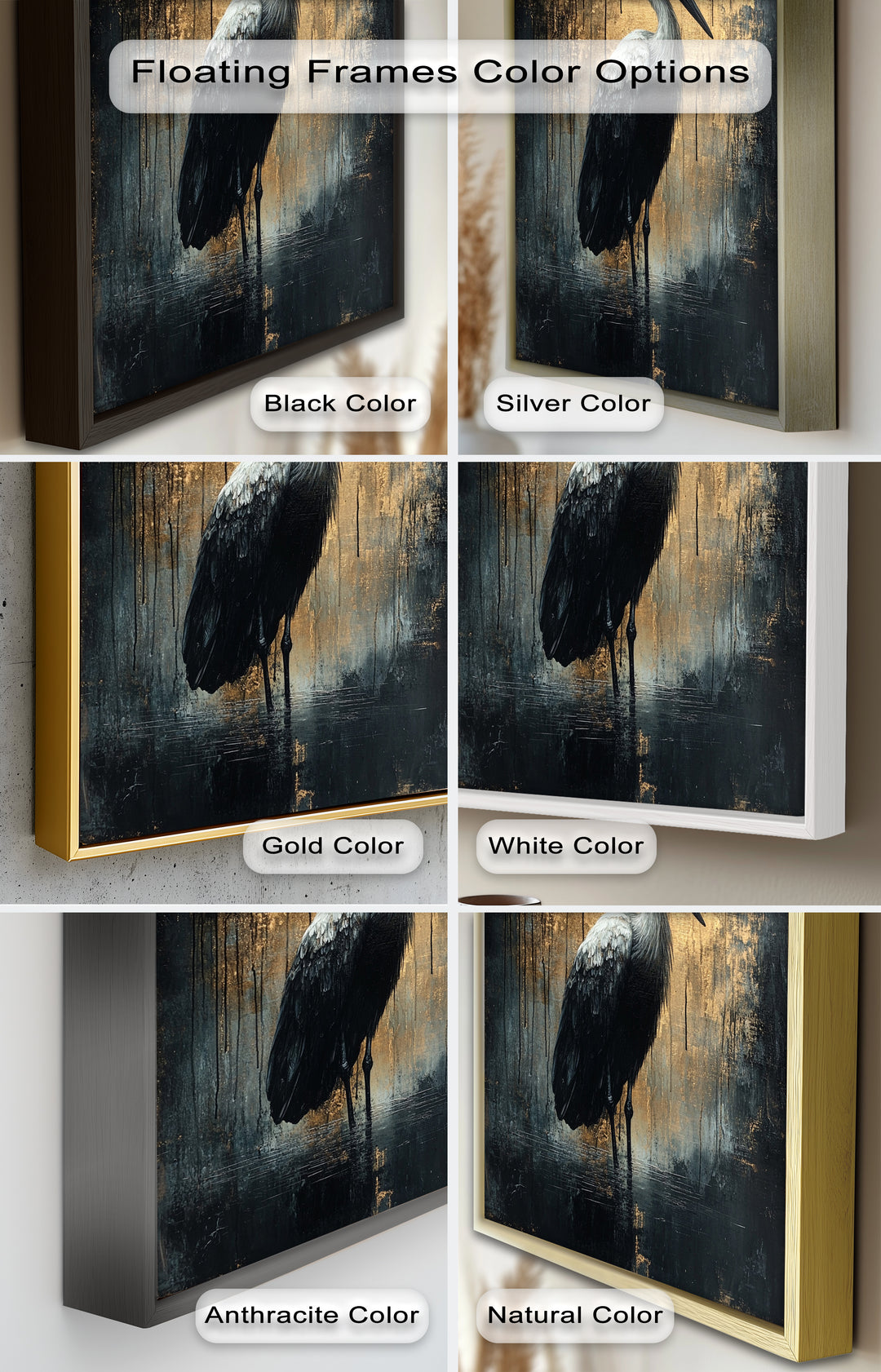 Golden Shadow Heron – Animal Oil Painting