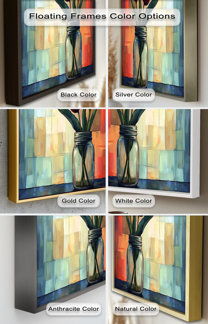 Red and Orange Tulips in Glass Vase – Bold Floral Oil Painting