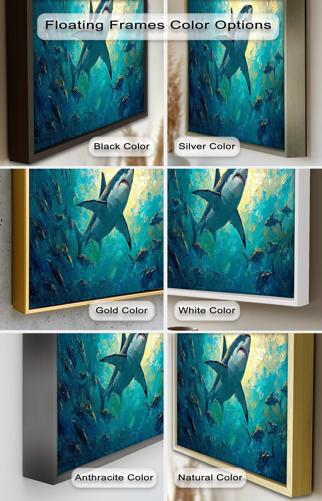 Great White Shark in Sunlit Ocean Depths – Animal Oil Painting