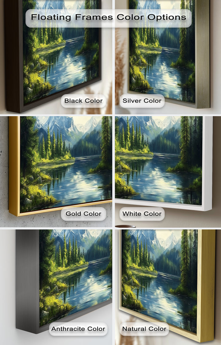 Bergsee-Wald-Wandkunst – Gerahmtes Ölgemälde