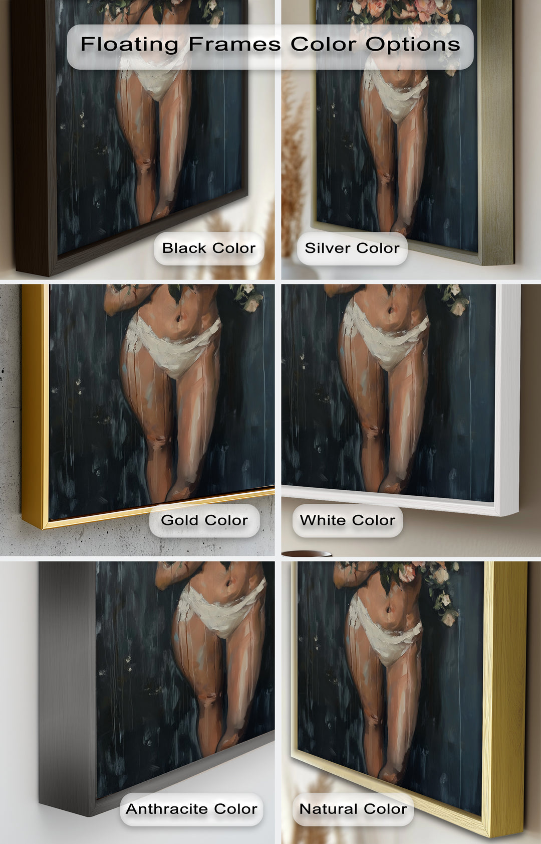 Floral Embrace – Abstract Nude with Blooming Bouquet Oil Painting