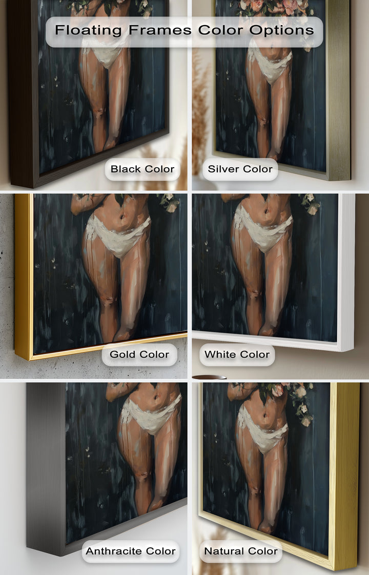 Floral Embrace – Abstract Nude with Blooming Bouquet Oil Painting