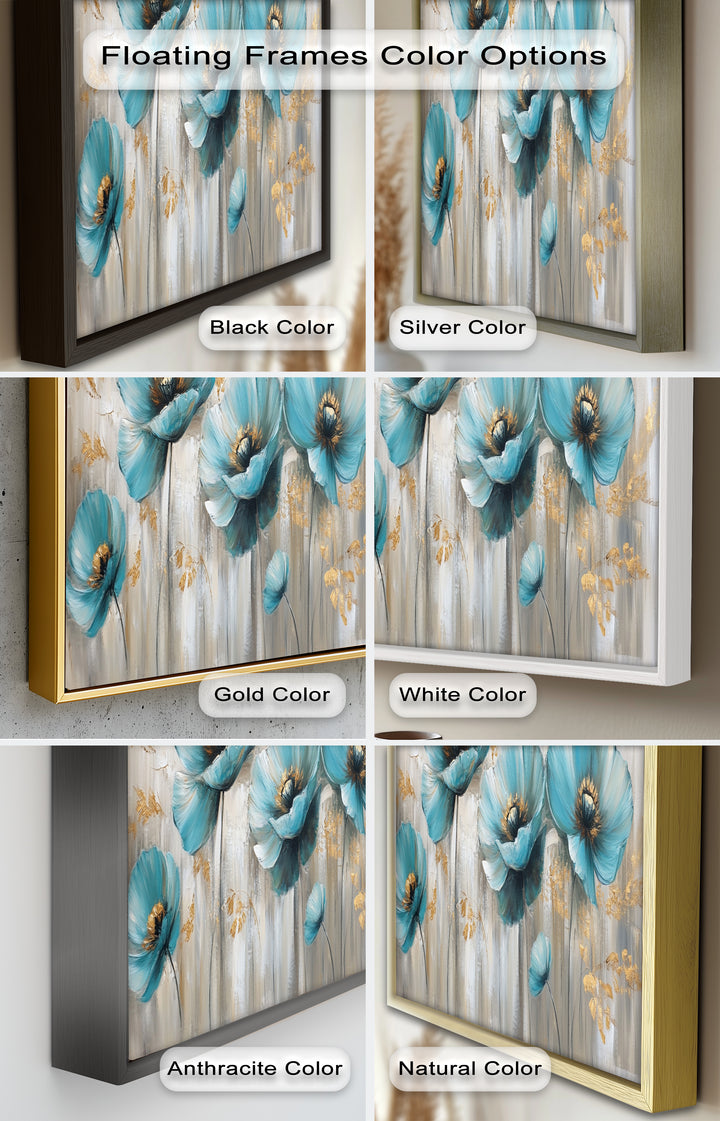 Blue Poppies with Metallic Accents - Flower Oil Painting