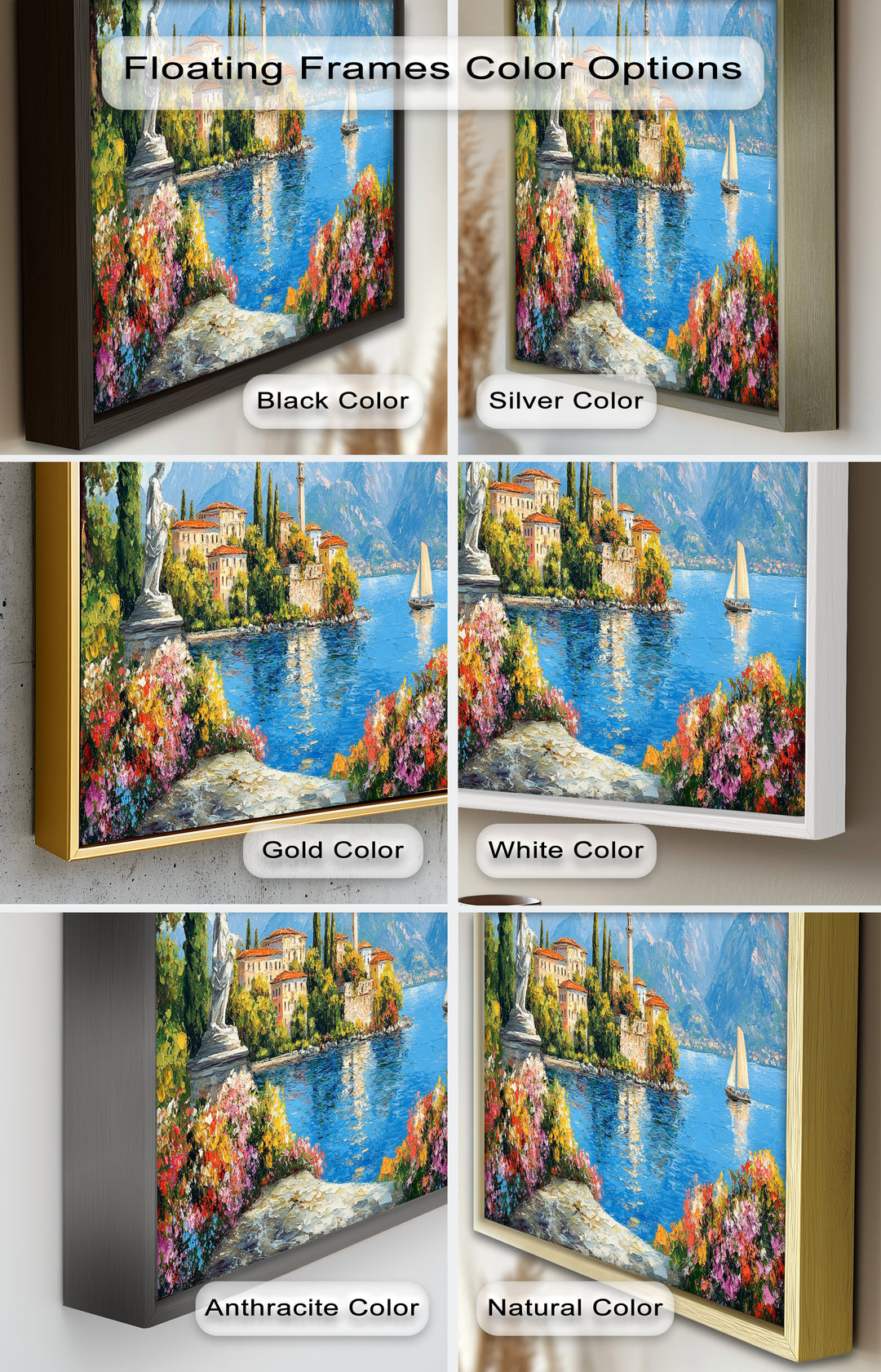 Colorful Italian Lake Town Wall Art – Landscape Oil Painting
