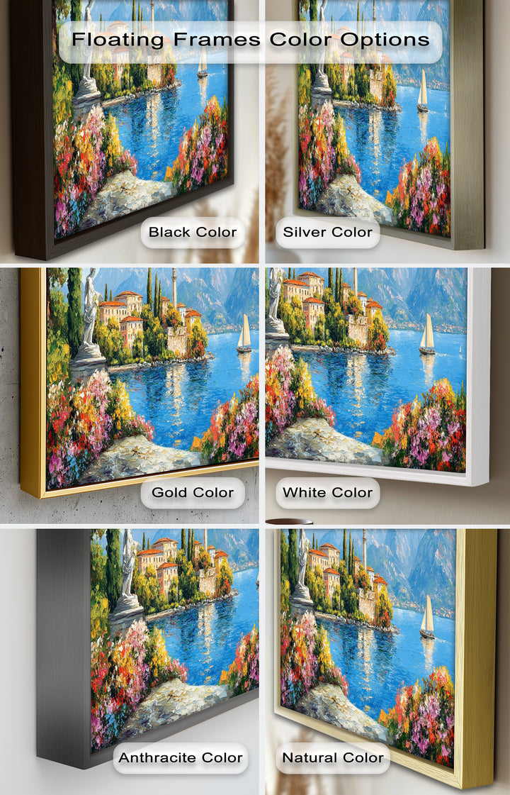 Colorful Italian Lake Town Wall Art – Landscape Oil Painting