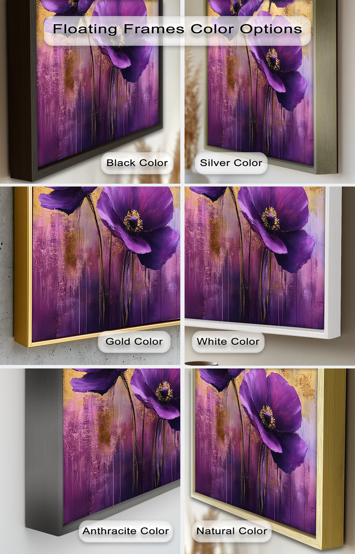 Velvet Blossoms – Purple Floral Elegance with Gold Flower Oil Painting