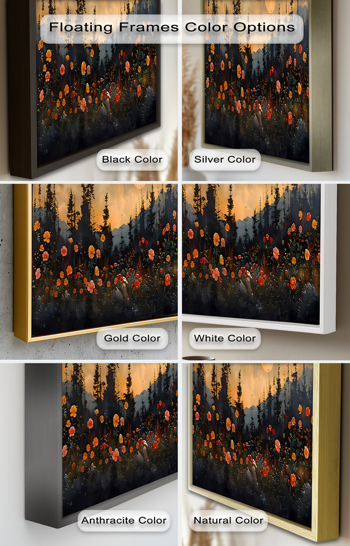Moonlit Forest Landscape - Framed Floral Oil Painting