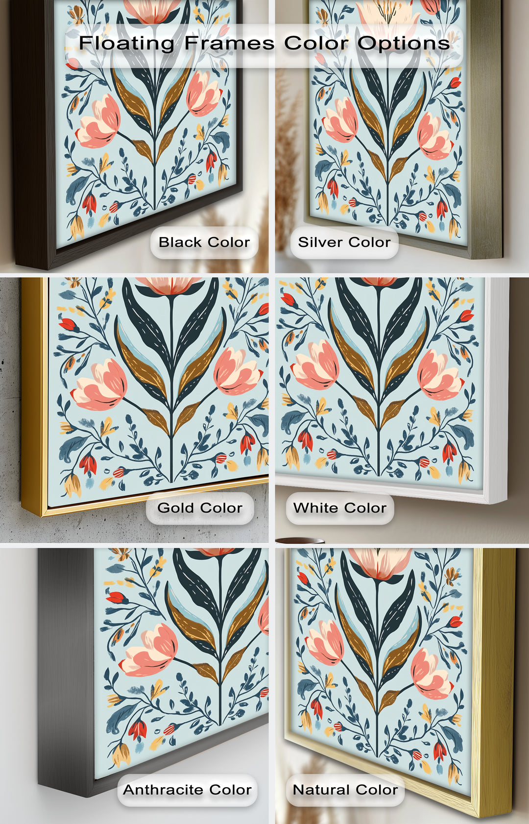 Folk-inspirierte Tulpenharmonie – Boho-Blumenölgemälde
