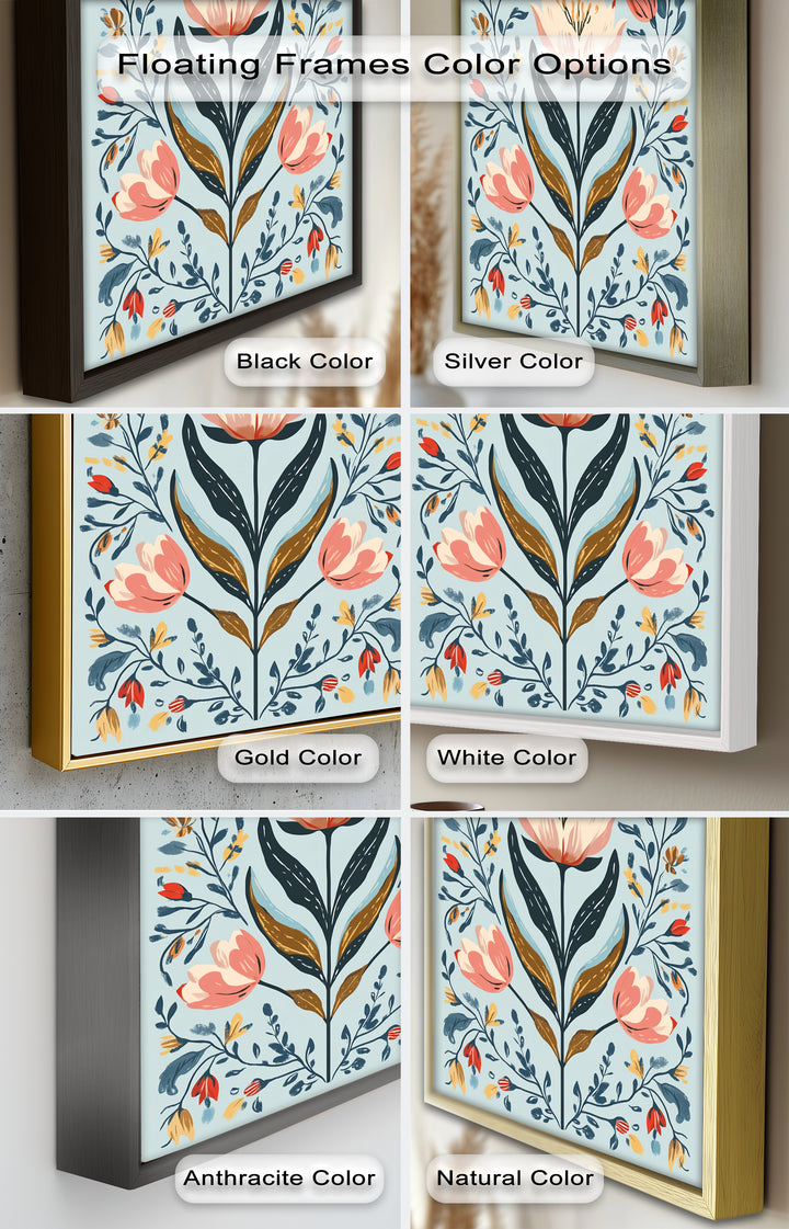 Folk-inspirierte Tulpenharmonie – Boho-Blumenölgemälde