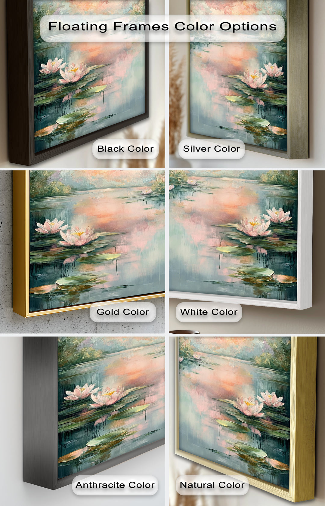 Pastel Water Lilies in Tranquil Lake - Flower Oil Painting