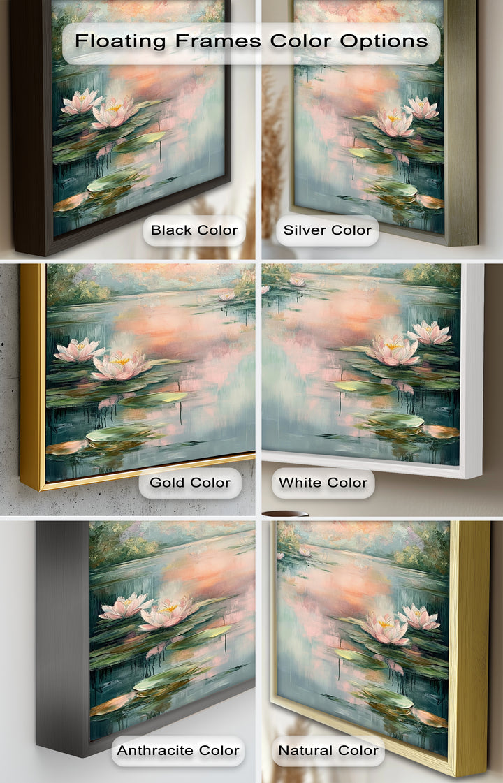Pastel Water Lilies in Tranquil Lake - Flower Oil Painting
