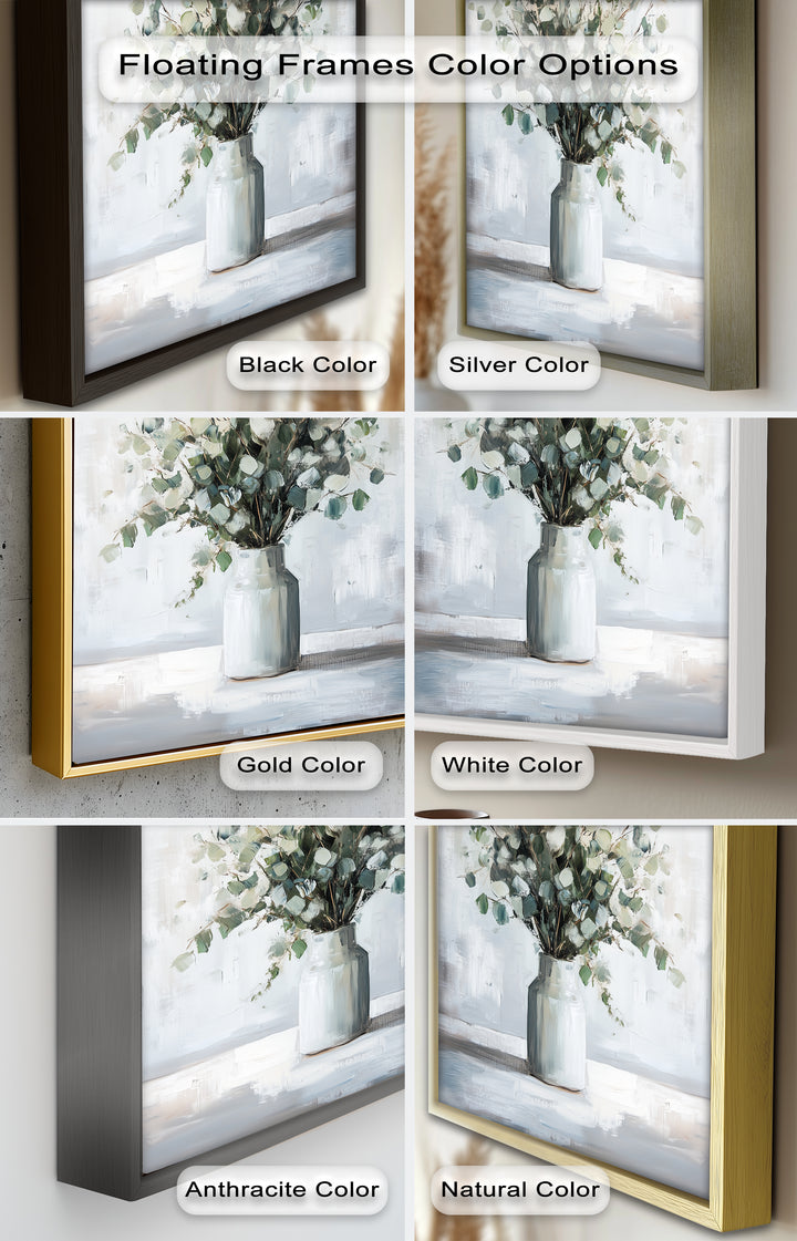 Eucalyptus Essence – Minimalist Greenery in Ceramic Vase Oil Painting