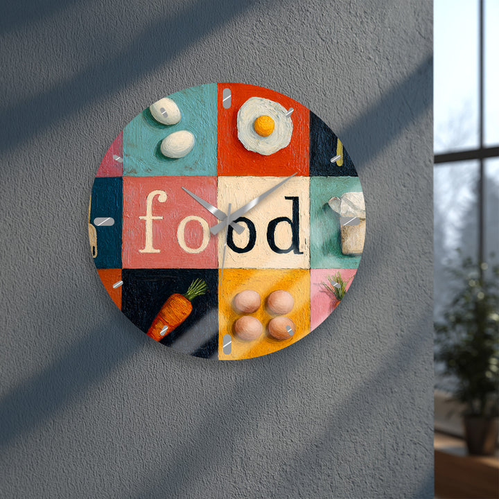 Colorful Food Glass Wall Clock – Retro Kitchen Decor