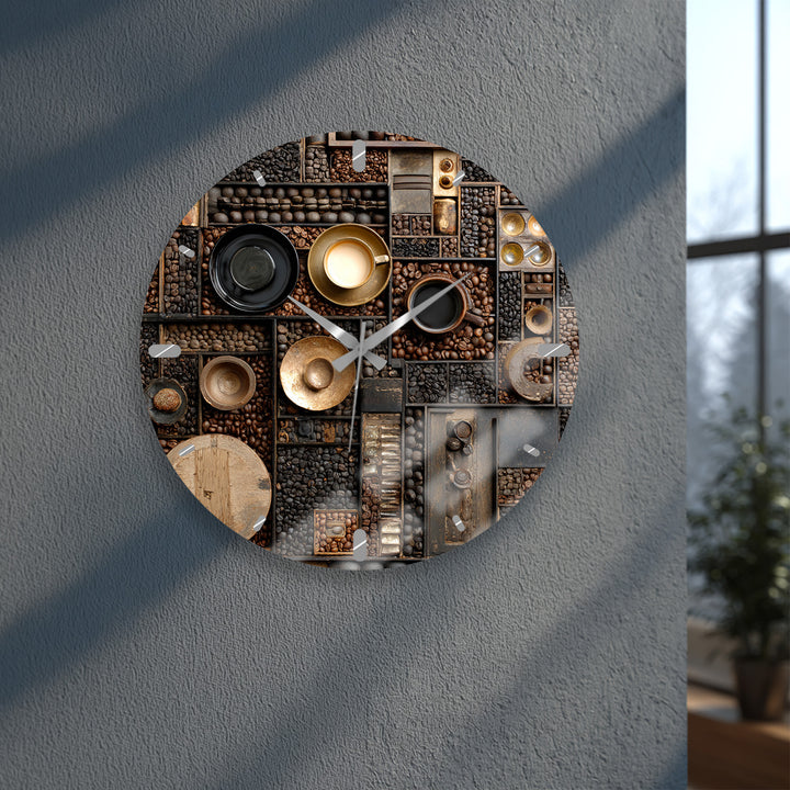 Kaffeebohnen-Glas-Wanduhr – rustikale Kaffee-Bar-Dekoration