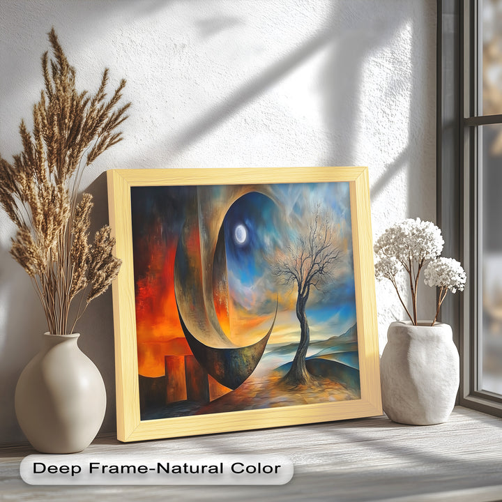 Moonlit Tree and Surreal Horizon - Abstract Oil Painting