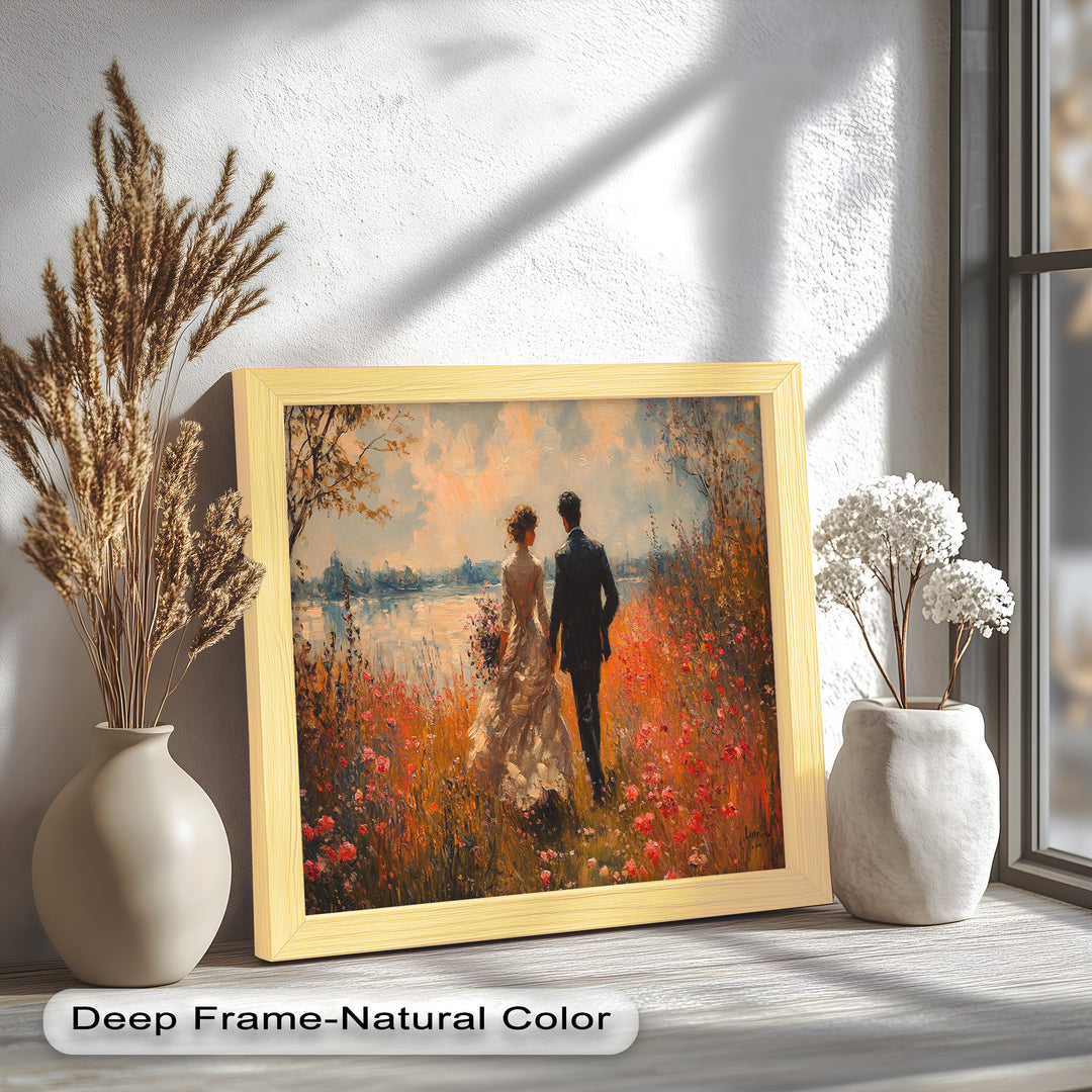 A Walk to Remember – Impressionist Couple in Blooming Field Oil Painting