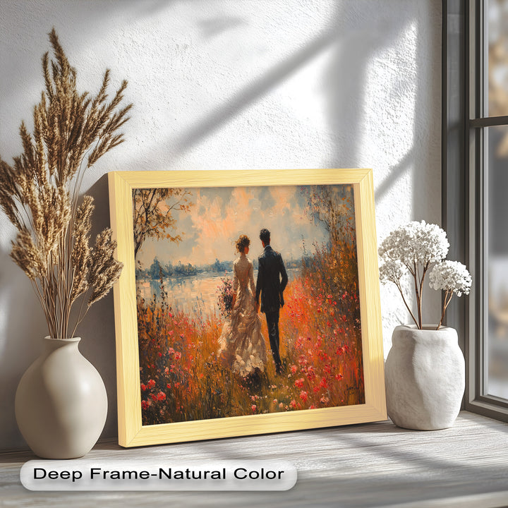 A Walk to Remember – Impressionist Couple in Blooming Field Oil Painting