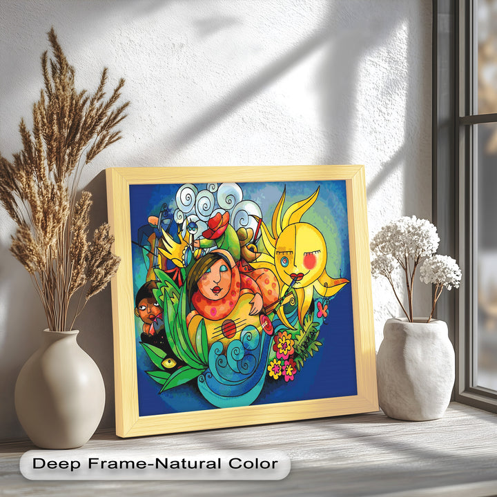 Colorful Surreal Art Print – Sunshine Framed Oil Painting