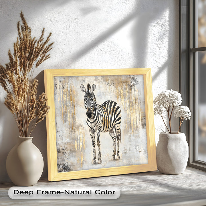 Golden Streak Zebra with Neutral Backdrop - Animal Oil Painting