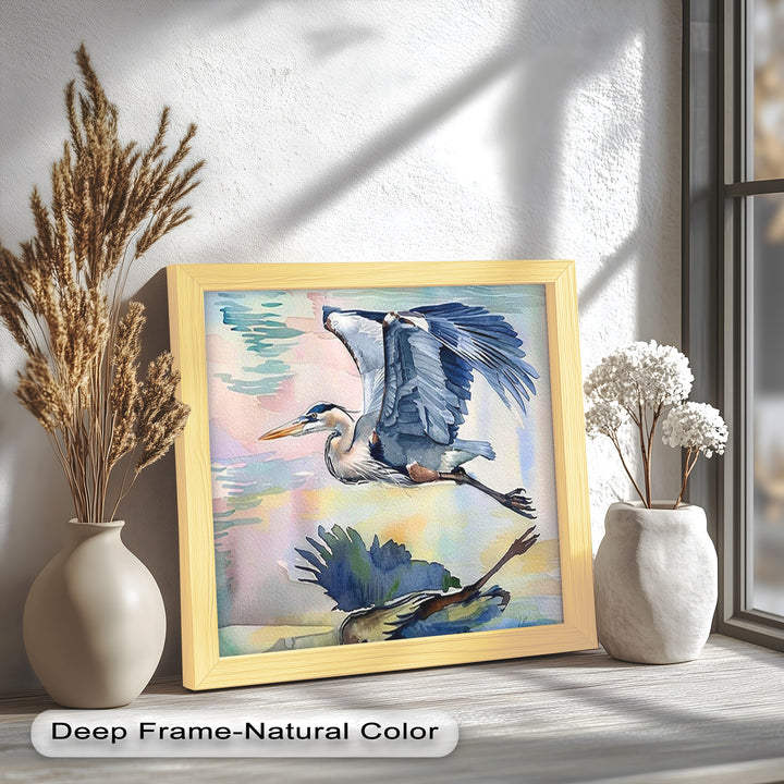Flying Heron Bird Wall Art – Elegant Nature Oil Painting