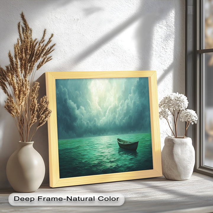 Solitude Adrift – Serene Empty Rowboat Oil Painting