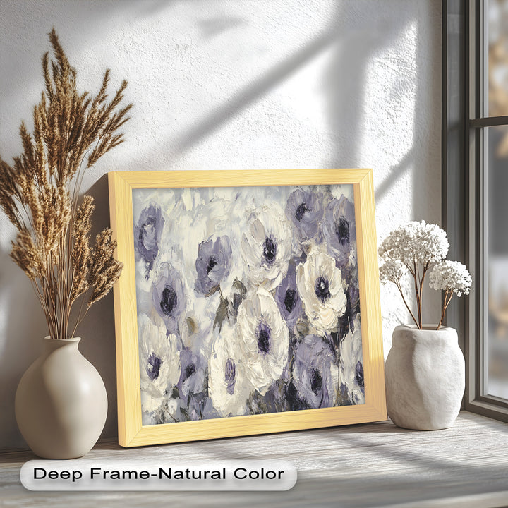 Ivory Whispers – Cream and Lavender Anemone Flower Oil Painting