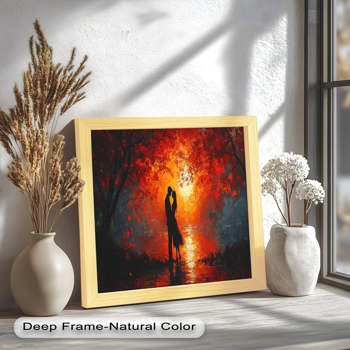 Passionate Kiss Beneath Autumn Flames - Love Oil Painting