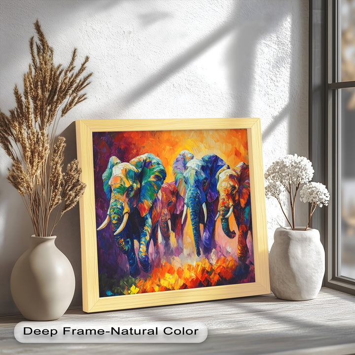Elephant Herd at Dusk – Animal Oil Painting