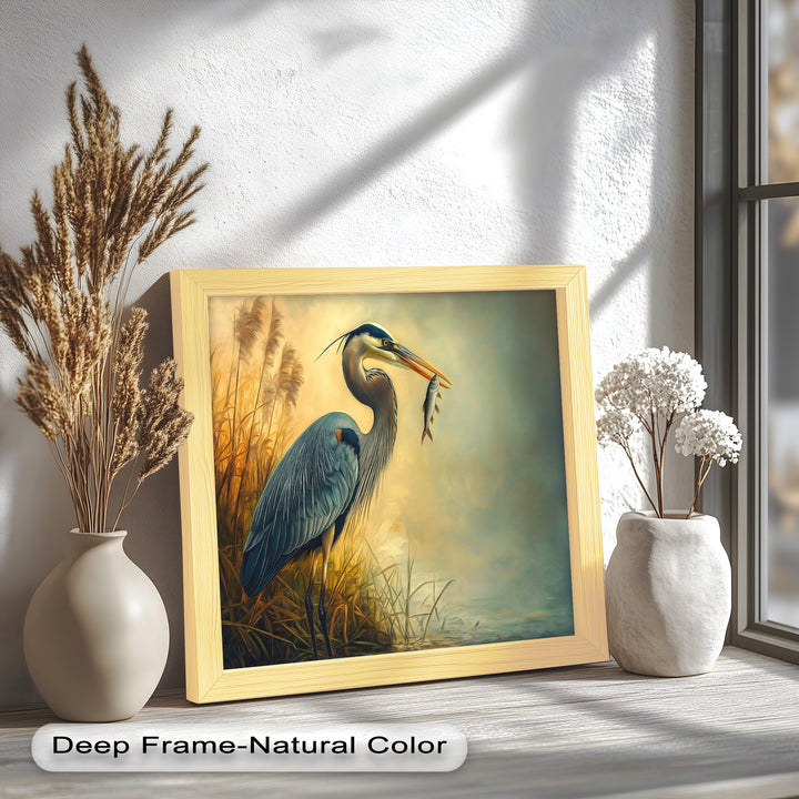 Blue Heron with Fish – Animal Oil Painting