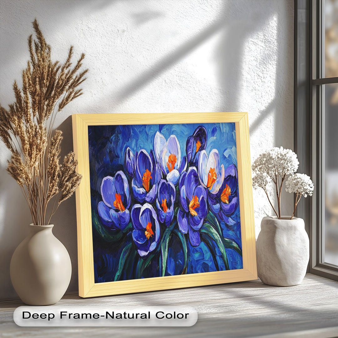 Crocus Flowers in Blue and Violet Hues - Flower Oil Painting