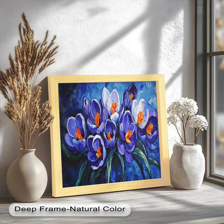 Crocus Flowers in Blue and Violet Hues - Flower Oil Painting