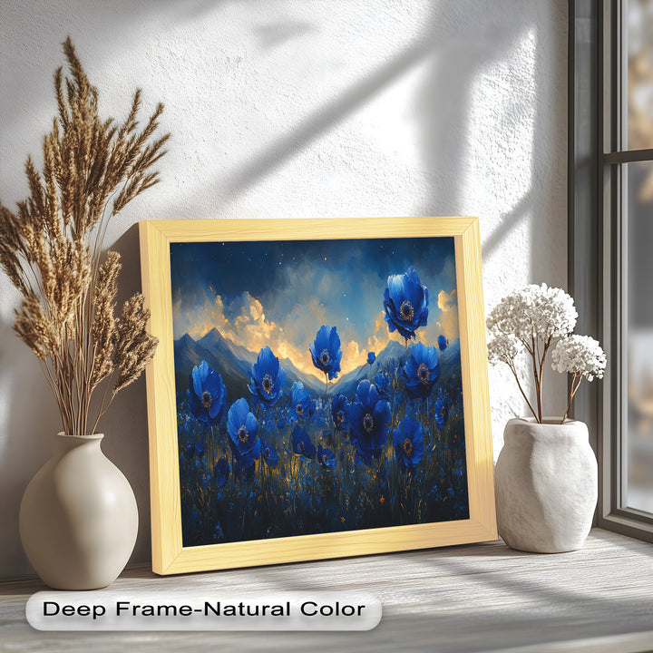Blue Poppies Beneath a Twilight Sky - Flower Oil Painting