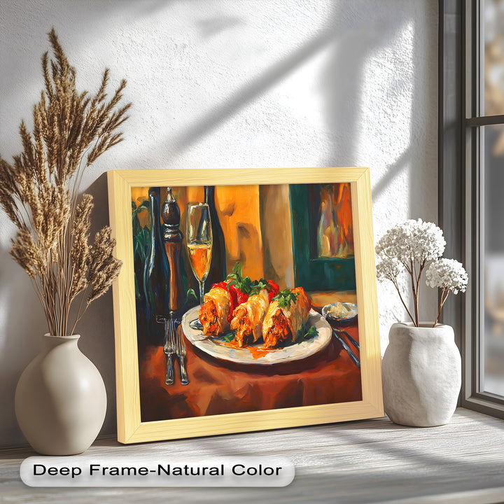 Gefüllte Paprika und Wein – Gourmet-Essszene Food Painting
