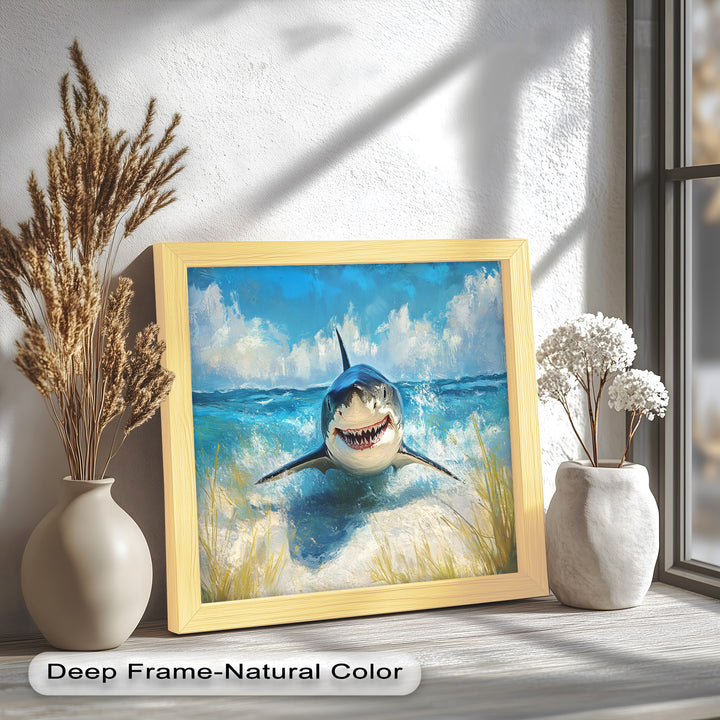 Smiling Shark by the Shore – Animal Oil Painting