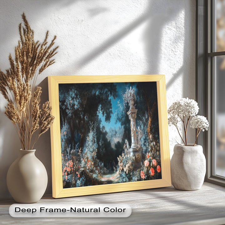 Moonlit Garden with Classical Column – Romantic Rococo Oil Painting