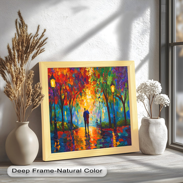 Autumn Radiance – Lovers Under the Colorful Canopy Love Oil Painting