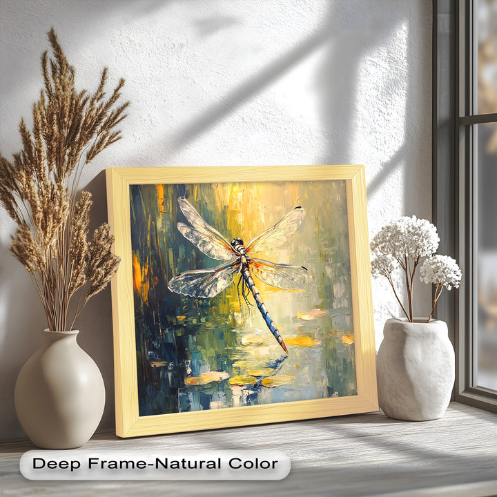 Shimmering Dragonfly Over Lily Pond – Animal Oil Painting